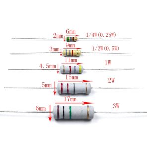 Carbon Film Color-coded Resistors 1/4W, 1/2W, 1W, 2W, 3W, 5W, 1K, 2/10/100/47/33/2.2 ohms Plug-in Cnnector