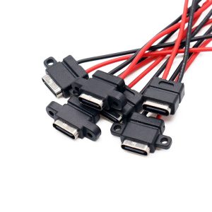 USB Type-C Soldering Male Socket with 2P Wire and Charging Male Connector Waterproof TYPE-C Female Connector DIY with Installation Holes